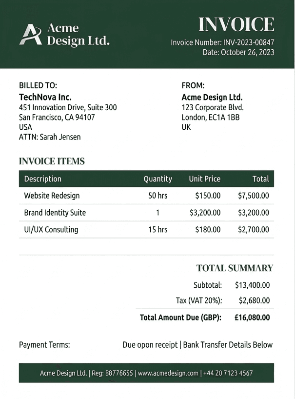 Premium invoice layout preview